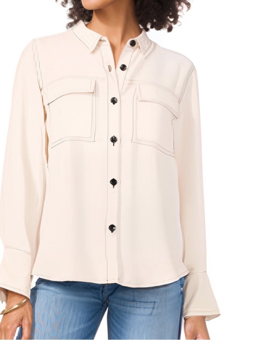 Vince Camuto Cream Button-Front Utility Blouse - Size Small